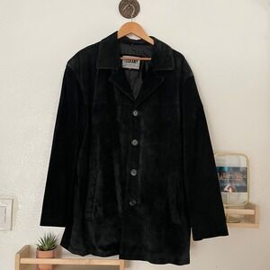 Tuskany Italy New York Mens‎ Black Suede Leather Button Front Coat Jacket Size L